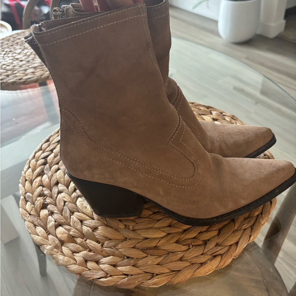 Women's Tan Ankle Boots real suede leather